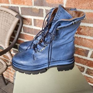 AS98 Hubie Blue Leather Combat Boots